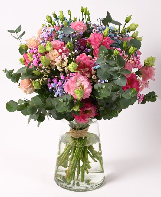 Rožinė eustomų puokštė