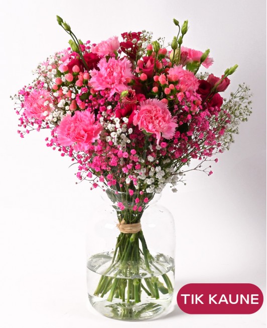 Rožinė gvazdikų ir gubojų puokštė