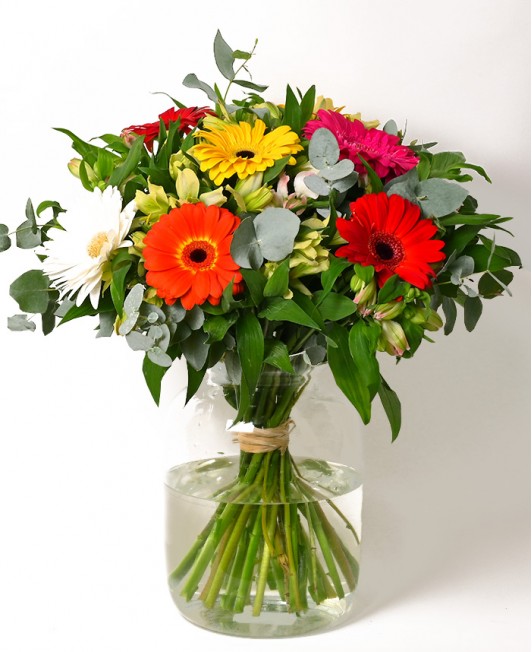 Spalvotų Gerberų puokštė su Alstromerijomis
